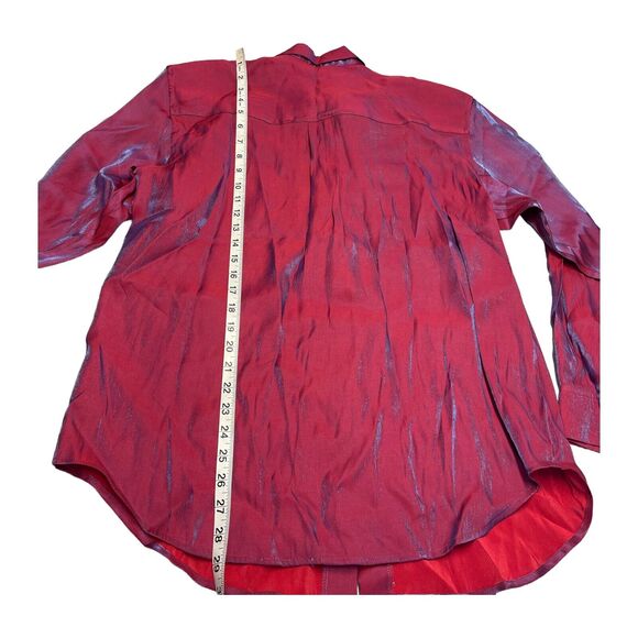 Karen Scott Shirt Women's Large Red Rayon Long Sleeve Classic Fit Button-Up - Picture 7 of 8